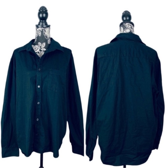 Express men's black slim solid stretch button down dress shirt size XL
